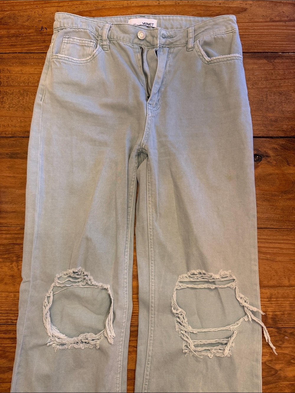 Vervet Light seafoam green Distressed Knee Jeans
